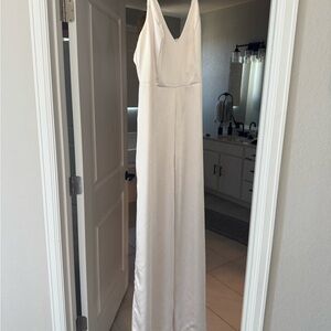 Lulu's Cream Satin Jumpsuit